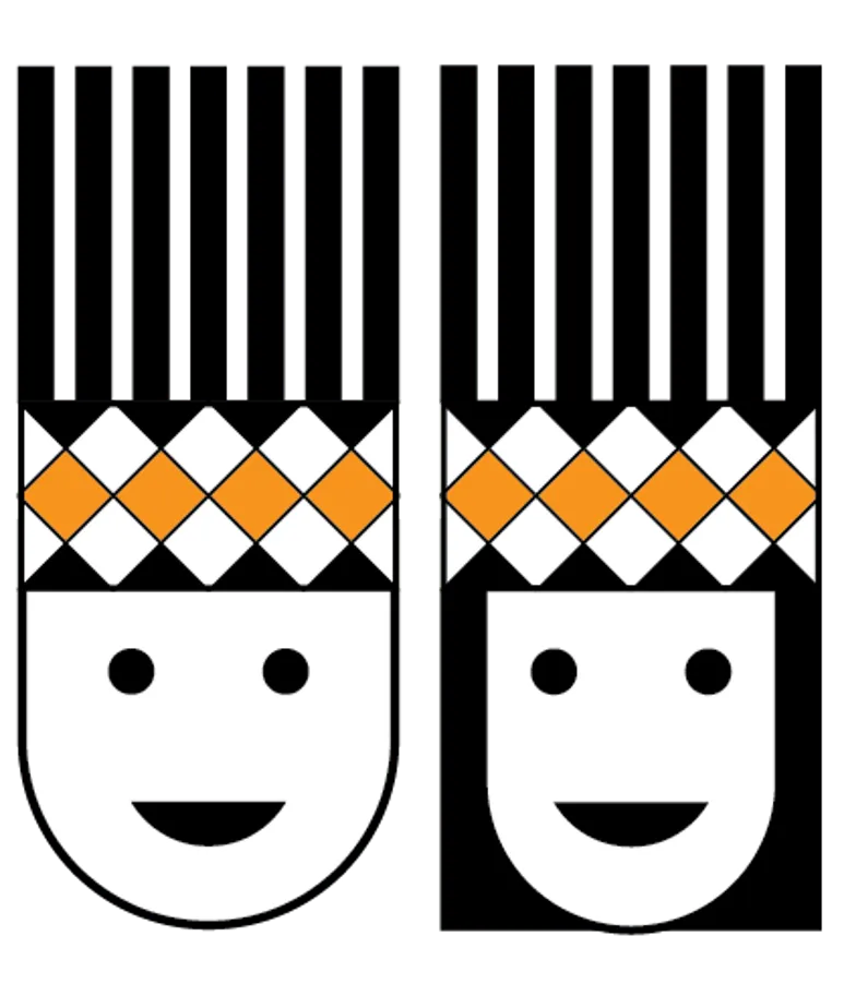 Indigenous Communities Programme emblem: two smiling faces with patterned headdresses